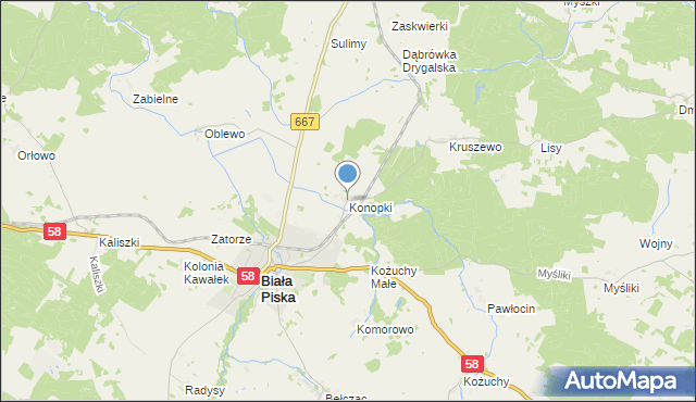 mapa Konopki, Konopki gmina Biała Piska na mapie Targeo